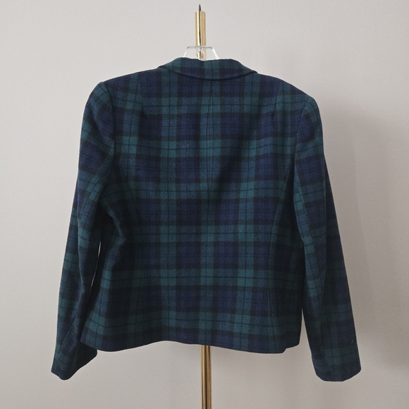 Pendleton Vintage Black Green Navy Plaid Blazer Size 8 Petite - Picture 2 of 9